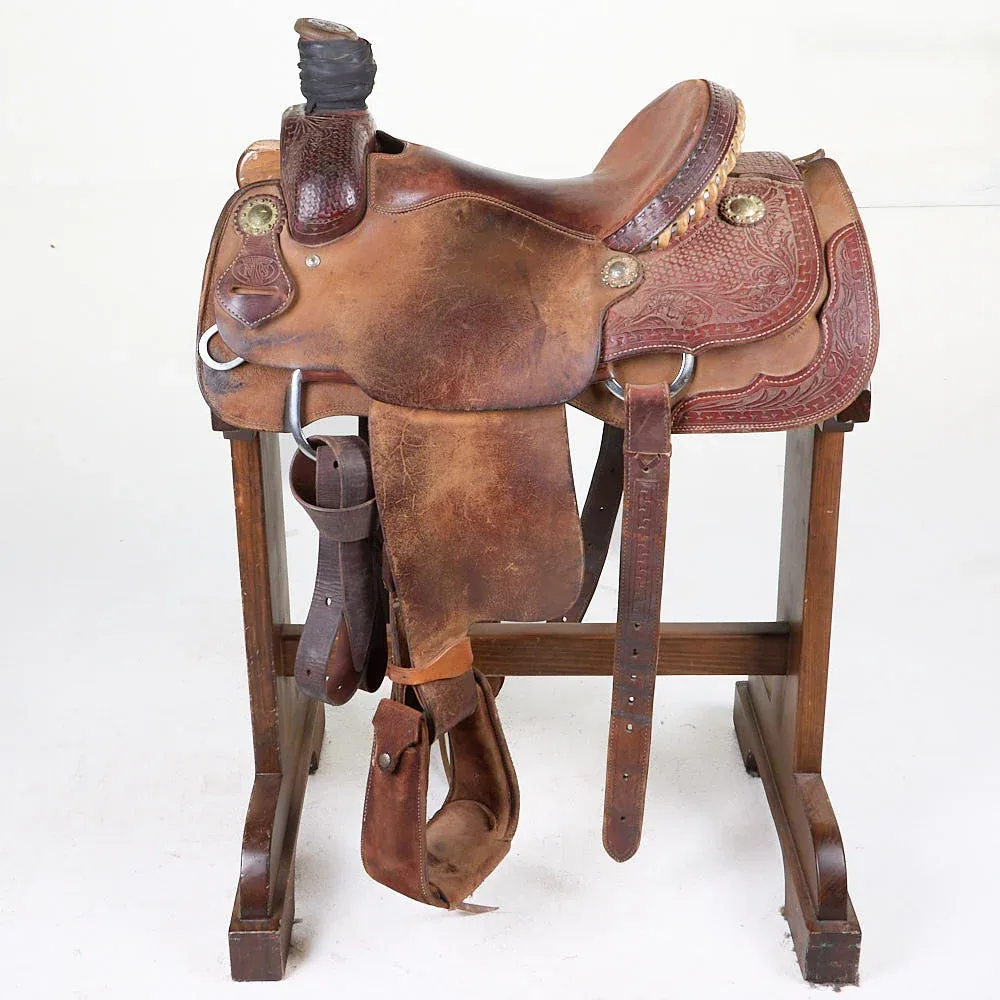 NRS Used 14in 1/4 Breed Basket Stamped NRS Pro Series Team Roping Saddle - Image 2