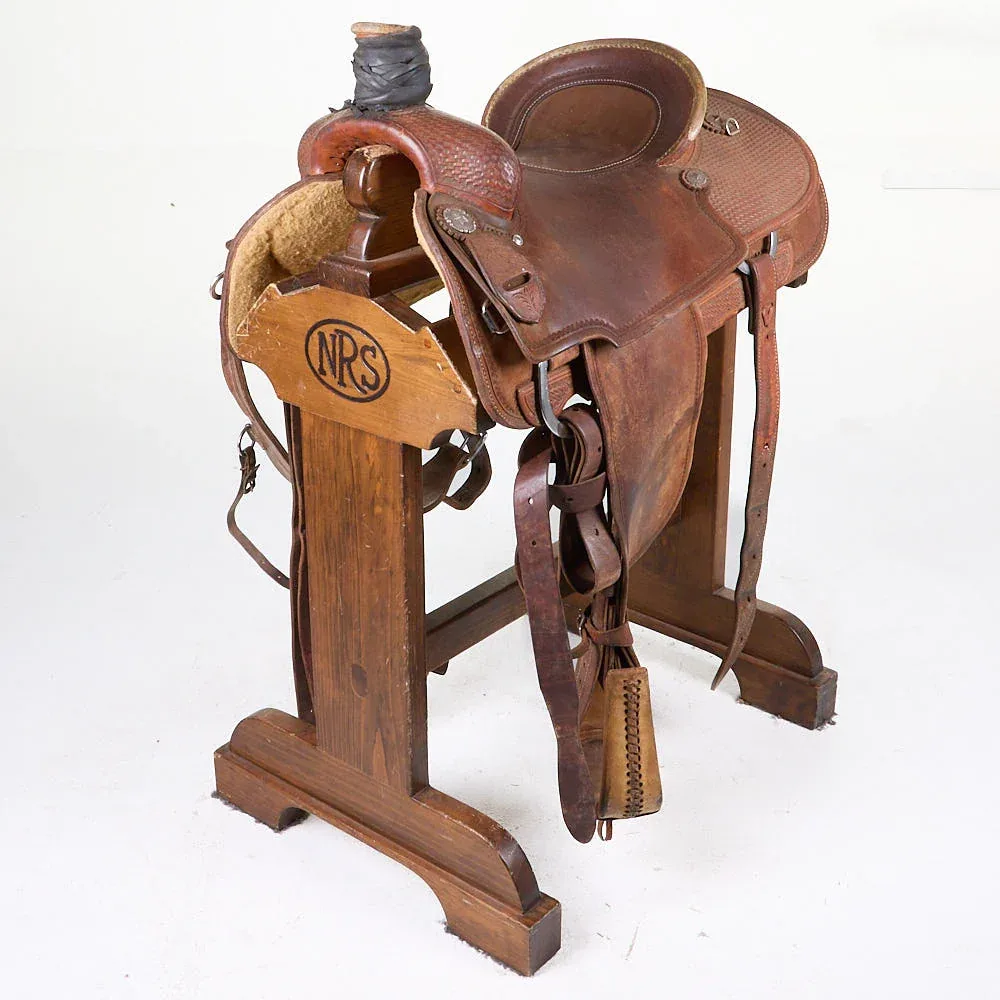 NRS Used 16.5in Basket Tooled Pro Series Team Roping Saddle