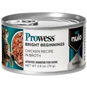 Nulo Prowess Bright Beginnings Chicken Shreds Recipe in Broth Kitten Canned Cat Food
