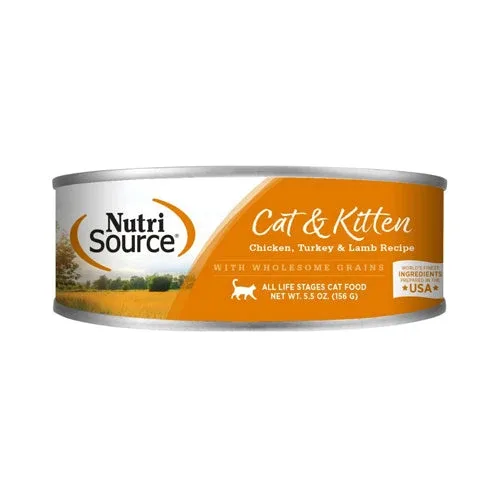 NutriSource Cat & Kitten All Life Stages Canned Cat Food Chicken, Turkey & Lamb, 5.5 oz