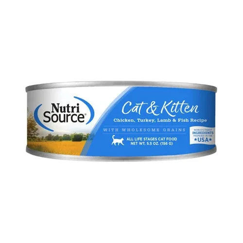 NutriSource Cat & Kitten All Life Stages Canned Cat Food Chicken, Turkey, Lamb & Fish, 5.5 oz