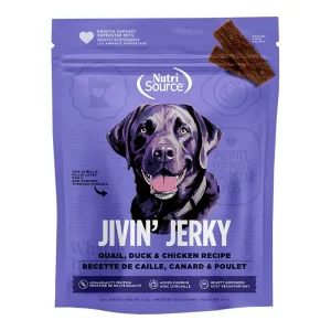 NUTRISOURCE DOG JIVIN JERKY TREAT QUAIL, DUCK, CHICKEN 4OZ