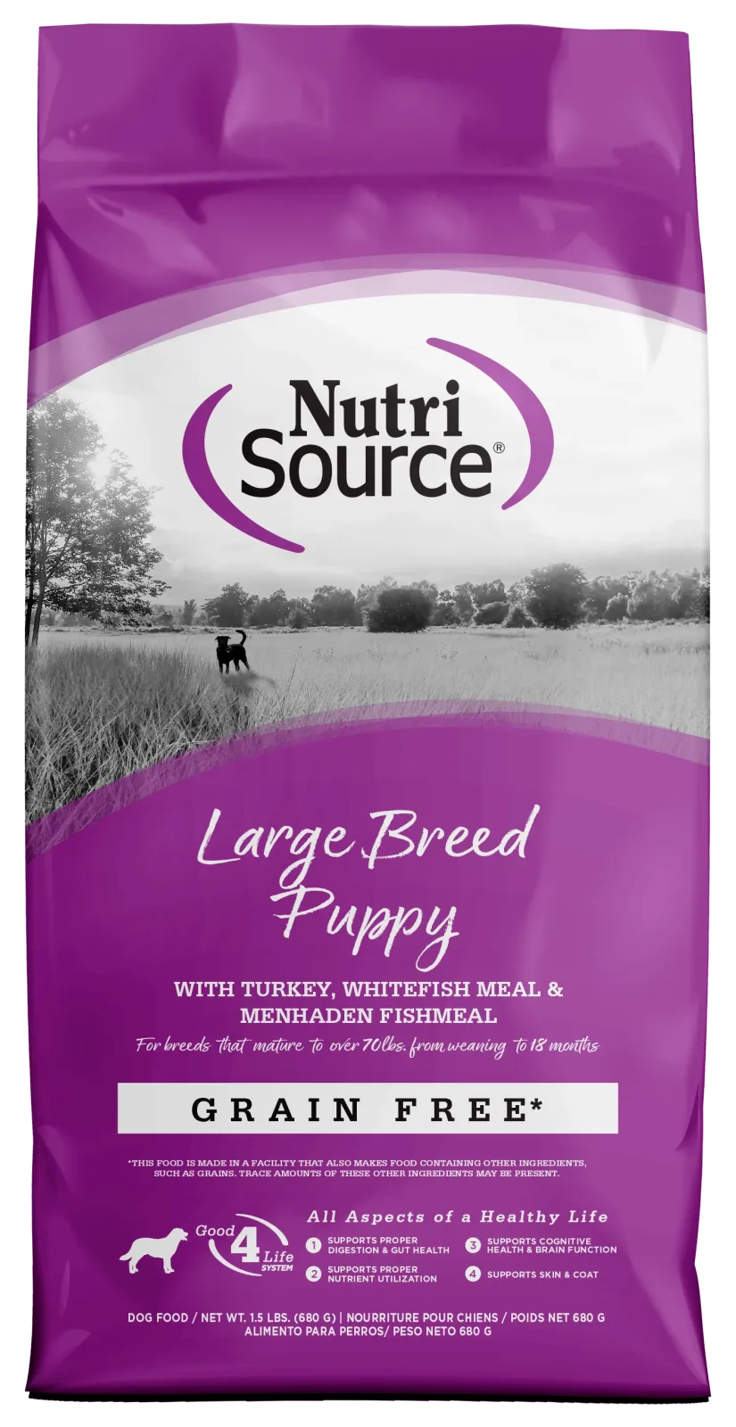 NutriSource Large Breed Puppy Grain Free Dry Dog Food Turkey, Whitefish Meal & Menhaden Fish Meal 1.5 lb