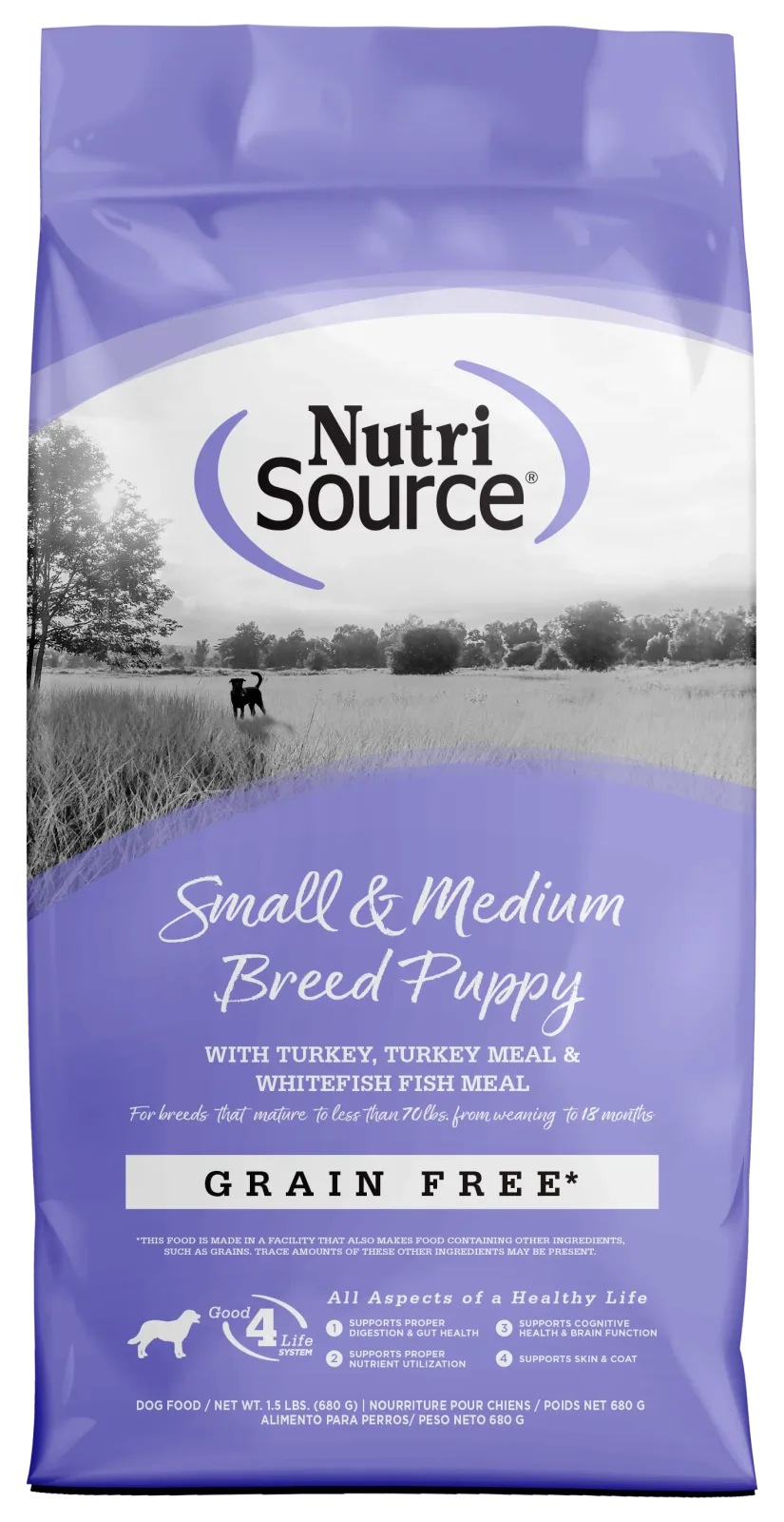 NutriSource Large Breed Puppy Grain Free Dry Dog Food White Turkey,Turkey Meal & Whitefish Fish Meal 1.5 lb