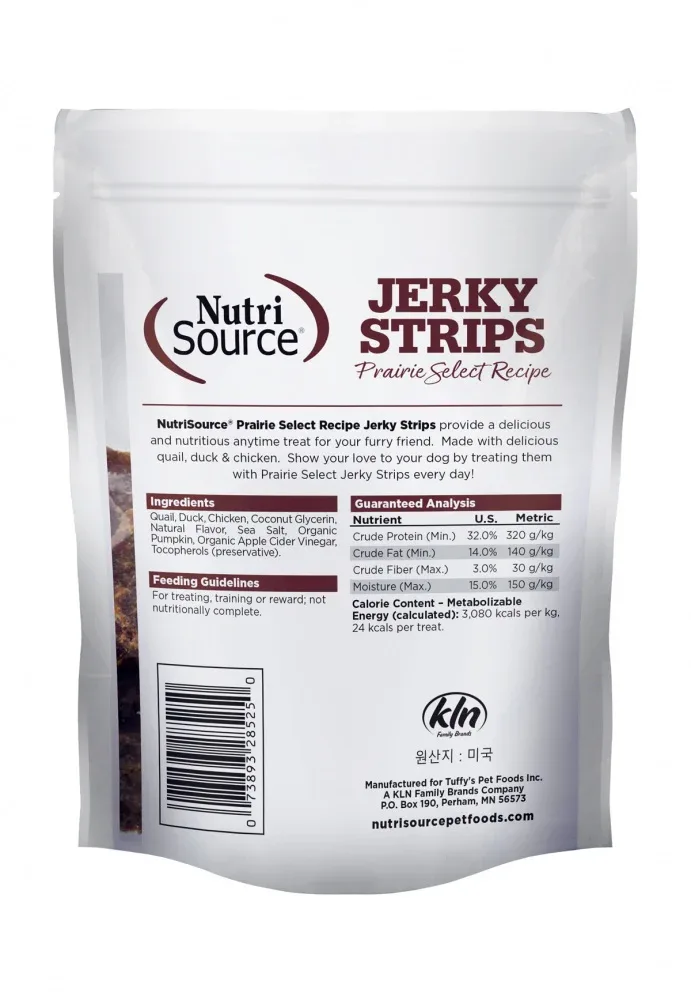 Nutrisource Prairie Select Jerky Strips 90% Quail, Duck, & Chicken Grain Free Treats - Image 2