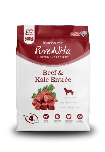 NutriSource PureVita LID Dry Dog Food Beef & Kale 12 lb
