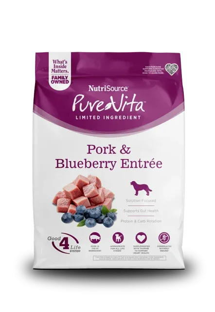 NutriSource PureVita LID Dry Dog Food Pork & Blueberry 12 lb