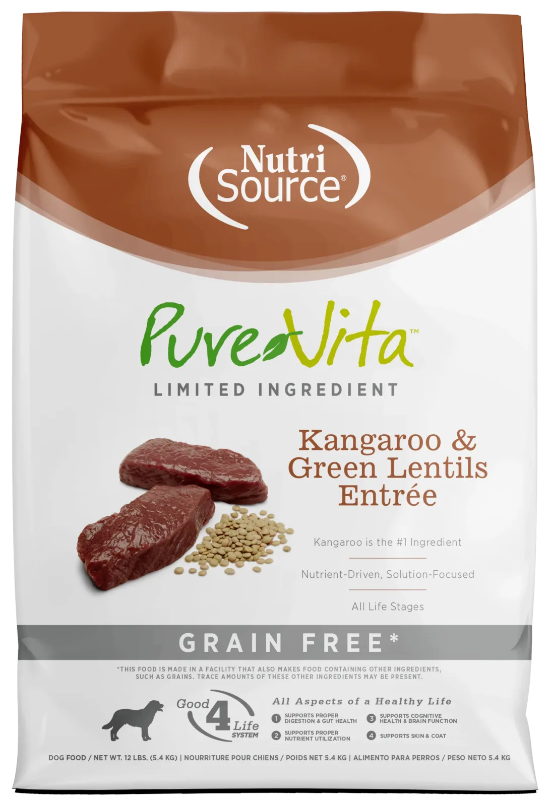 NutriSource PureVita LID Grain Free Dry Dog Food Kangaroo & Green Lentils Entrée 12 lb