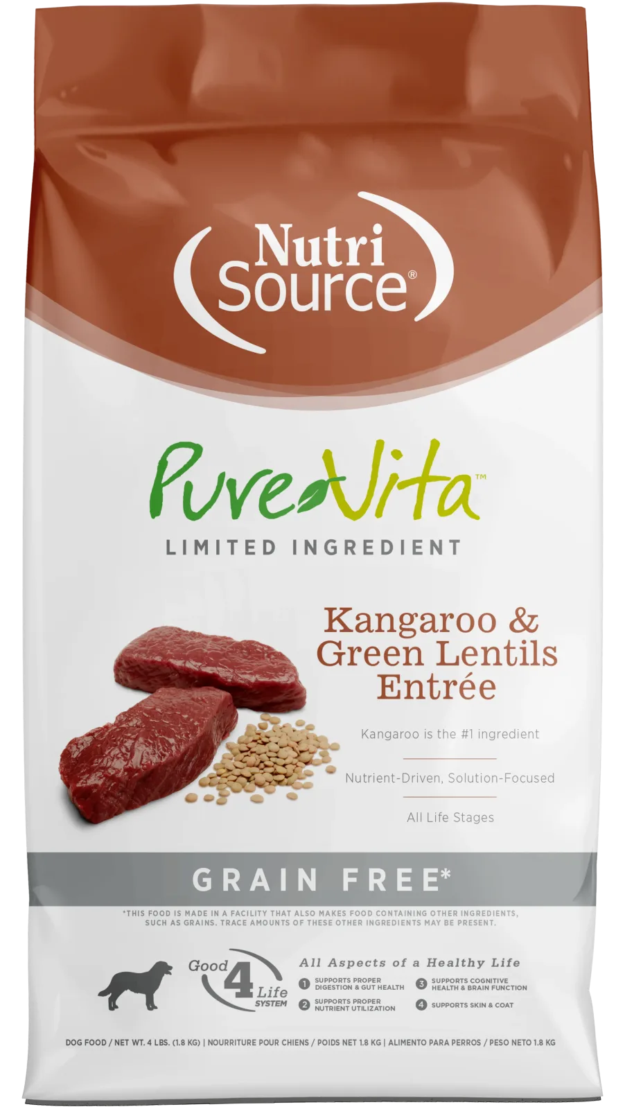 NutriSource PureVita LID Grain Free Dry Dog Food Kangaroo & Green Lentils Entrée 4 lb