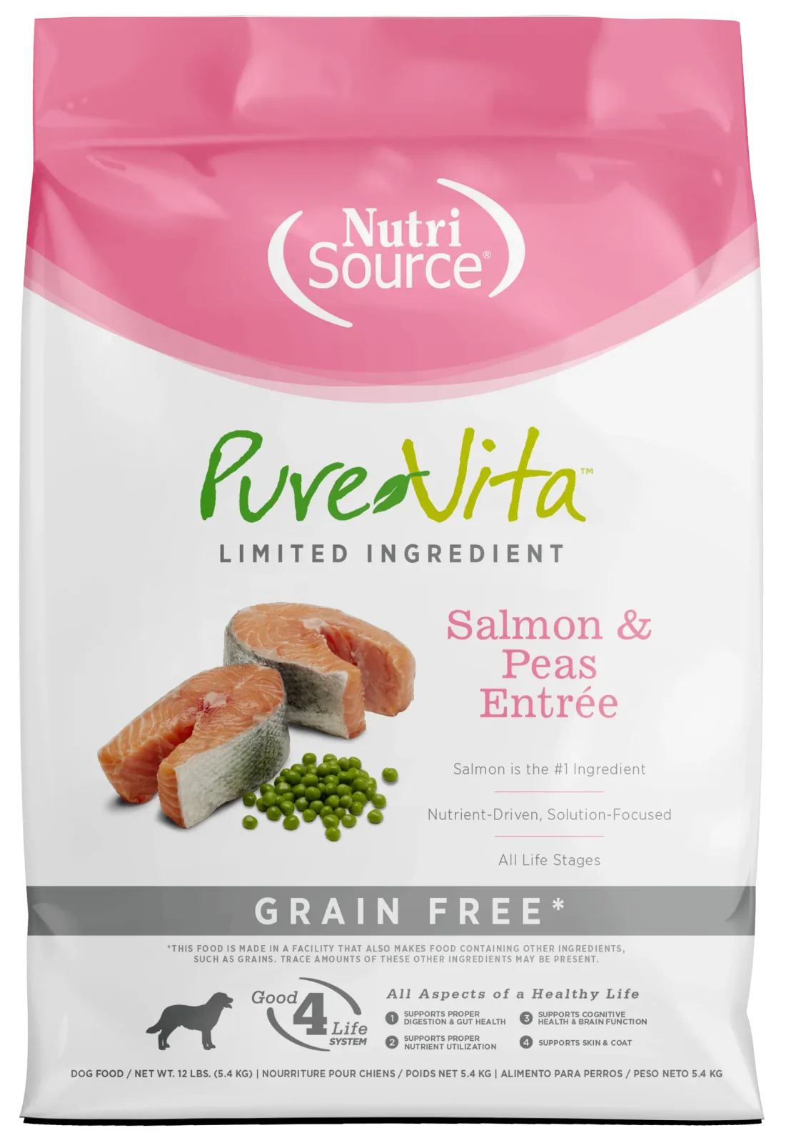 NutriSource PureVita LID Grain Free Dry Dog Food Salmon & Peas Entrée 12 lb
