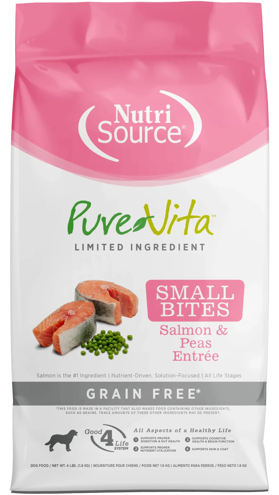 NutriSource PureVita LID Grain Free Small Bites Dry Dog Food Salmon & Peas 4 lb
