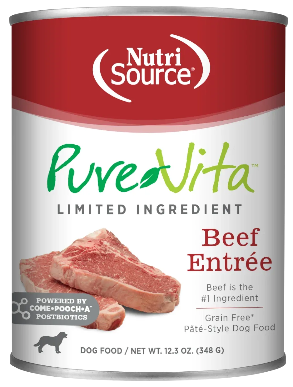 NutriSource PureVita LID Pate Grain Free Wet Dog Food Beef Entrée 12ea/12.3 oz