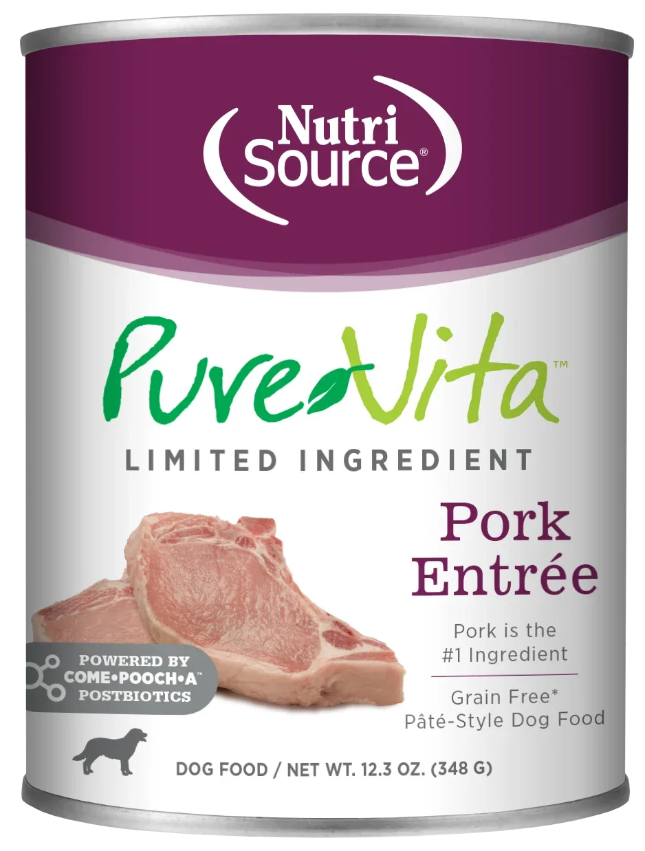 NutriSource PureVita LID Pate Grain Free Wet Dog Food Pork Entrée 12ea/12.3 oz