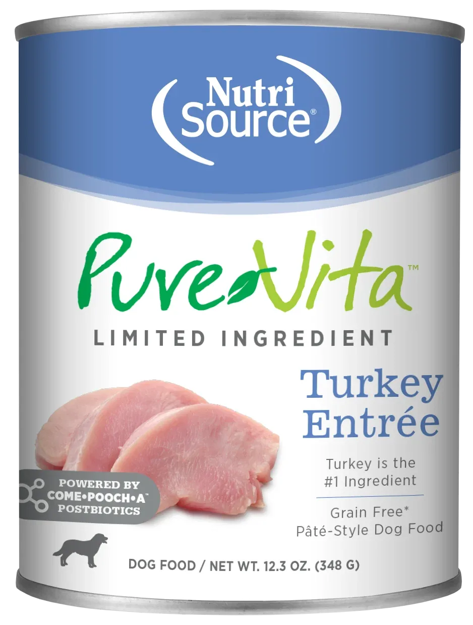 NutriSource PureVita LID Pate Grain Free Wet Dog Food Turkey Entrée 12ea/12.3 oz