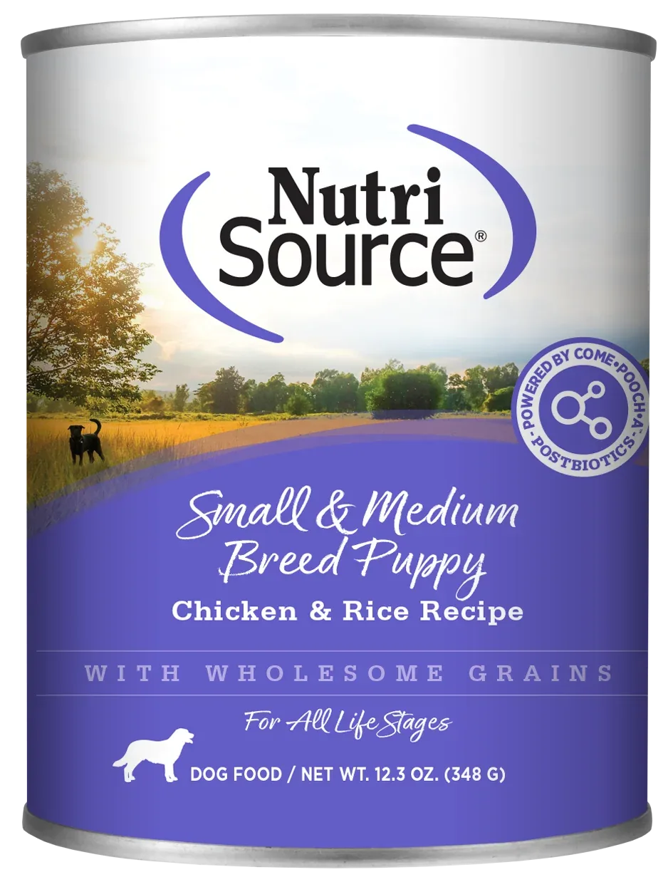 NutriSource Small & Medium Breed Puppy Canned Dog Food Chicken & Rice 12ea/12.3 oz