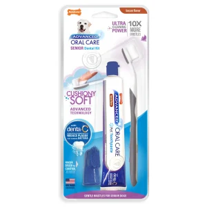 Nylabone Advanced Oral Care Senior Dog Dental Kit with Cushiony Soft-Bristle Toothbrush Bacon 2.5 oz (3 ct)