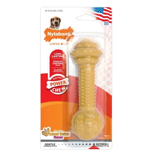 Nylabone Barbell Power Chew Durable Dog Toy Peanut Butter Medium/Wolf (1 Count) - Image 2