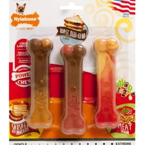 Nylabone Flavor Frenzy Power Chew Triple Pack Pancakes & Sausage, Roast Beef Club, & Lasagna X-Small up to 15 lbs.