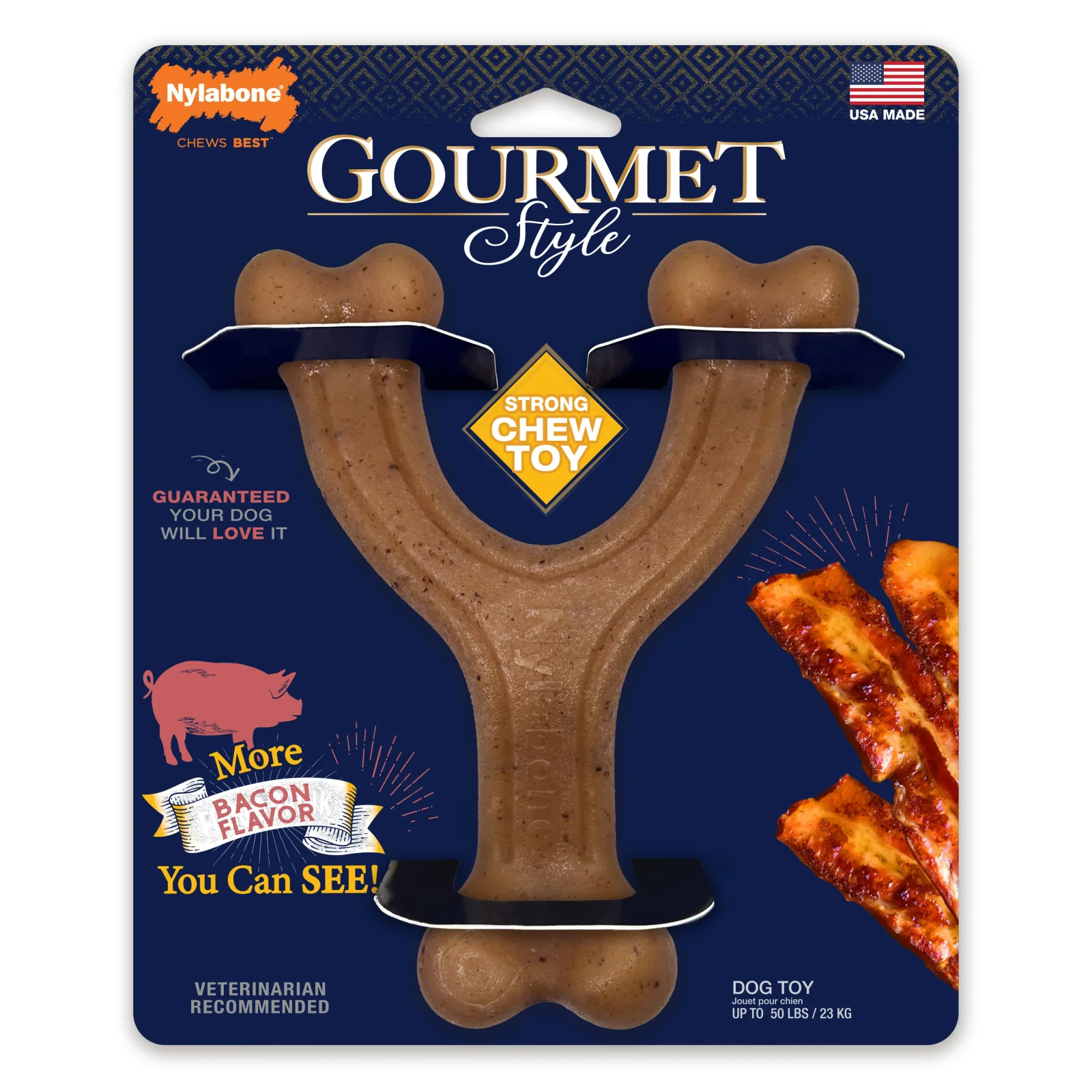 Nylabone Gourmet Style Strong Chew Wishbone Dog Chew Toy Bacon Large/Giant - Up To 50 Lbs. (1 ct)