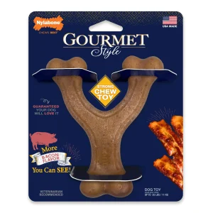 Nylabone Gourmet Style Strong Chew Wishbone Dog Chew Toy Bacon Small/Regular - Up To 25 Ibs. (1 ct)