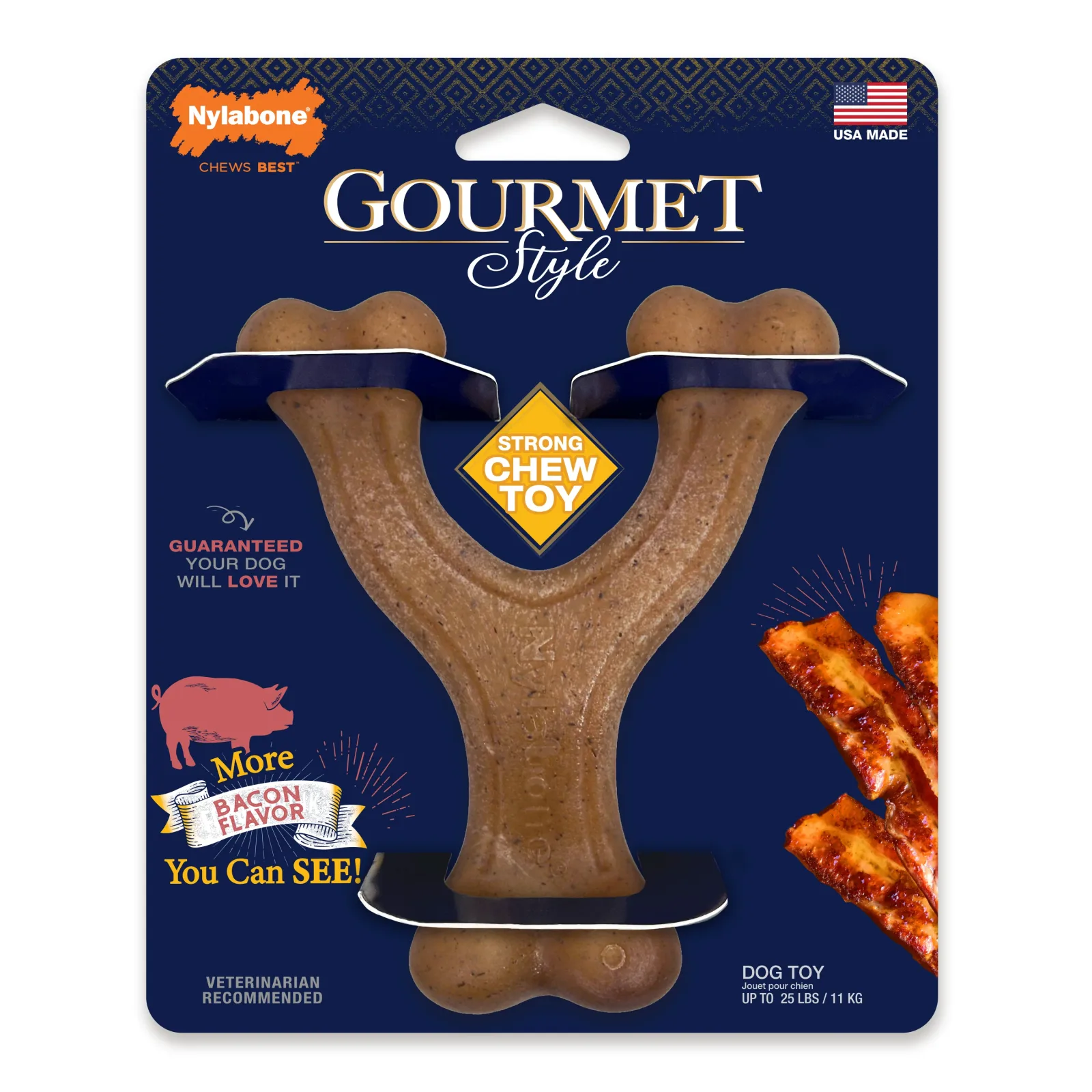 Nylabone Gourmet Style Strong Chew Wishbone Dog Chew Toy Bacon Small/Regular - Up To 25 Ibs. (1 ct)