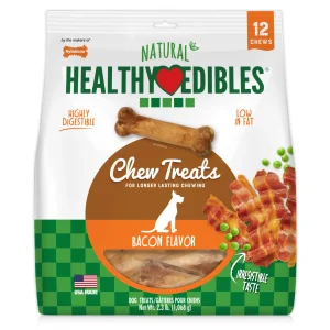 Nylabone Healthy Edibles All-Natural Long Lasting Chew Treats Bacon Medium/Wolf - Up To 35 Lbs. (12 ct)