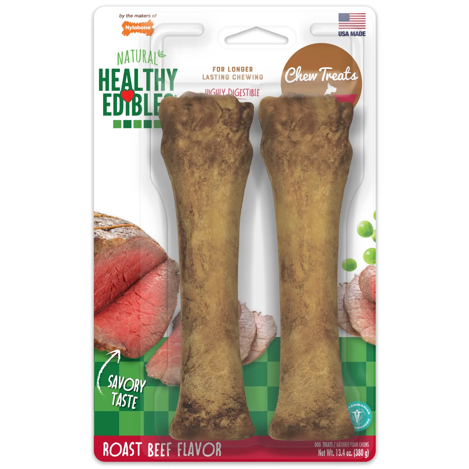 Nylabone Healthy Edibles All-Natural Long Lasting Chew Treats Roast Beef X-Large (2 ct)