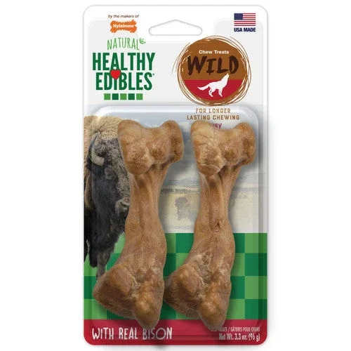 Nylabone Healthy Edibles WILD Natural Long Lasting Bison Flavor Dog Chew Treats Wild Bone Medium (Pack of 2) - Image 2