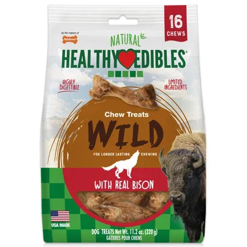 Nylabone Healthy Edibles WILD Natural Long Lasting Bison Flavor Dog Chew Treats Wild Bone Small (Pack of 16) - Image 2