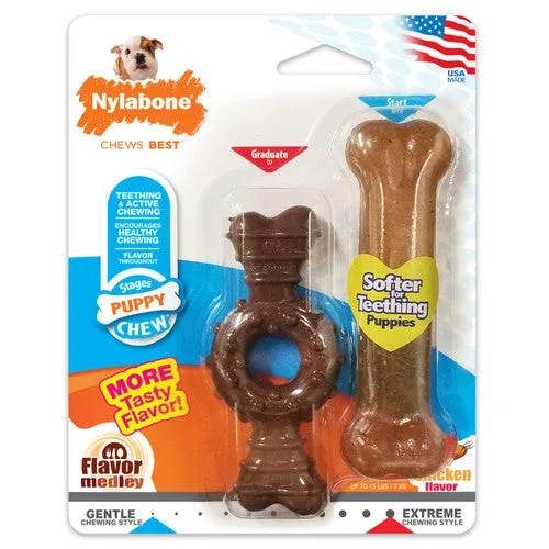 Nylabone Just for Puppies Teething Chew Ring Bone & Toy Flavor Medley & Chicken Flavor X-Small/Petite (2 Count) - Image 2