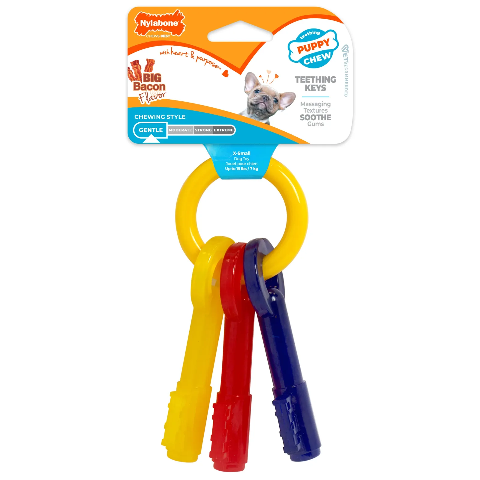 Nylabone Just for Puppies Teething Chew Toy Keys Bacon X-Small up to 15 lbs. - Image 2