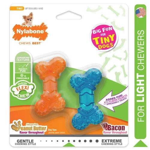Nylabone Moderate Chew FlexiChew Bone Peanut Butter & Bacon XX-Small/Tiny (2 Count) - Image 2