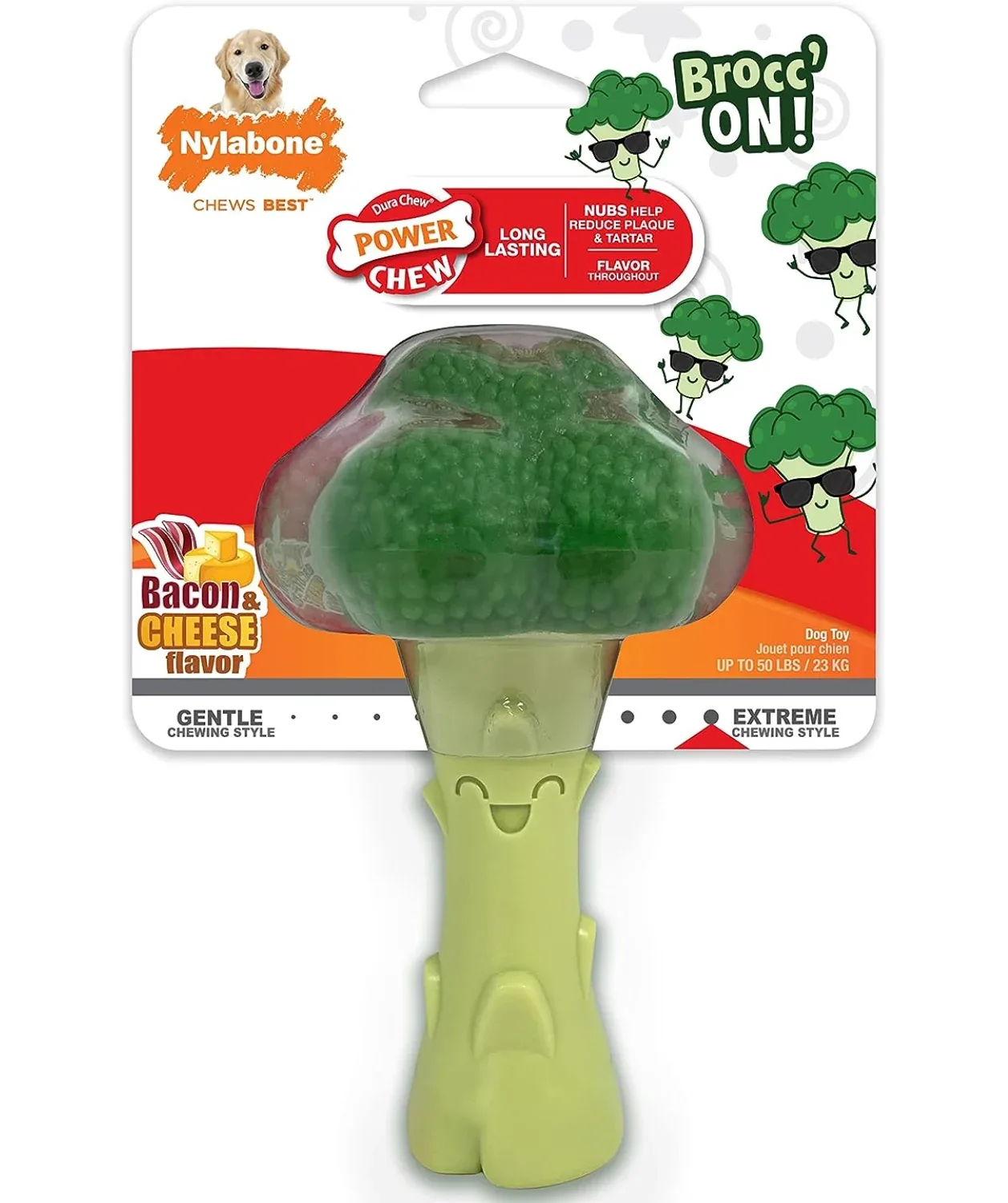 Nylabone Power Chew Broccoli Dog Toy Bacon & Cheese Large/Giant - Up To 50 Lbs. (1 ct)