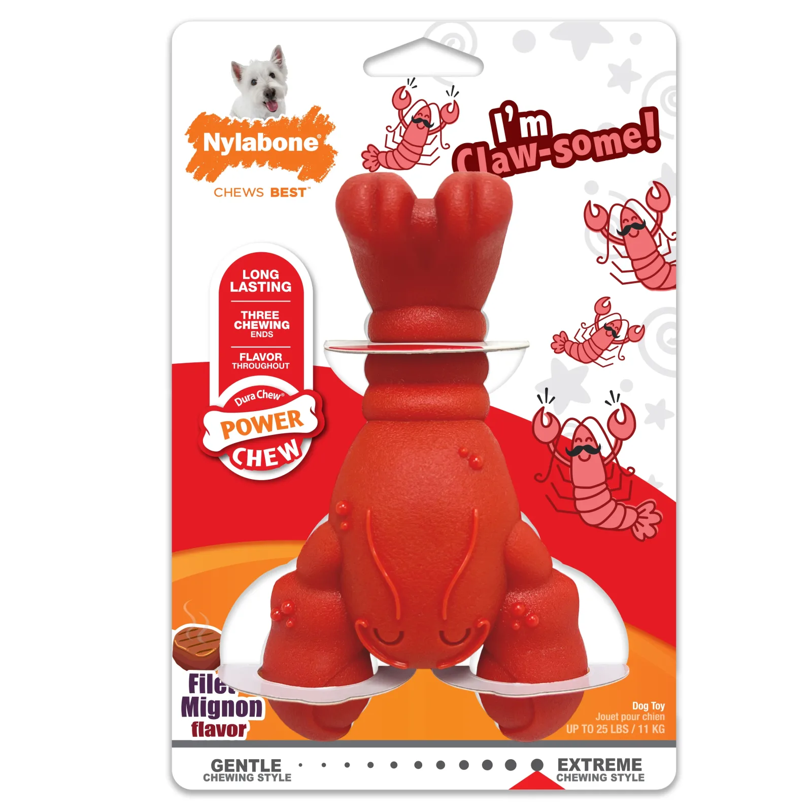 Nylabone Power Chew Lobster Dog Toy Filet Mignon Medium/Wolf - Up To 35 Lbs. (1 ct)