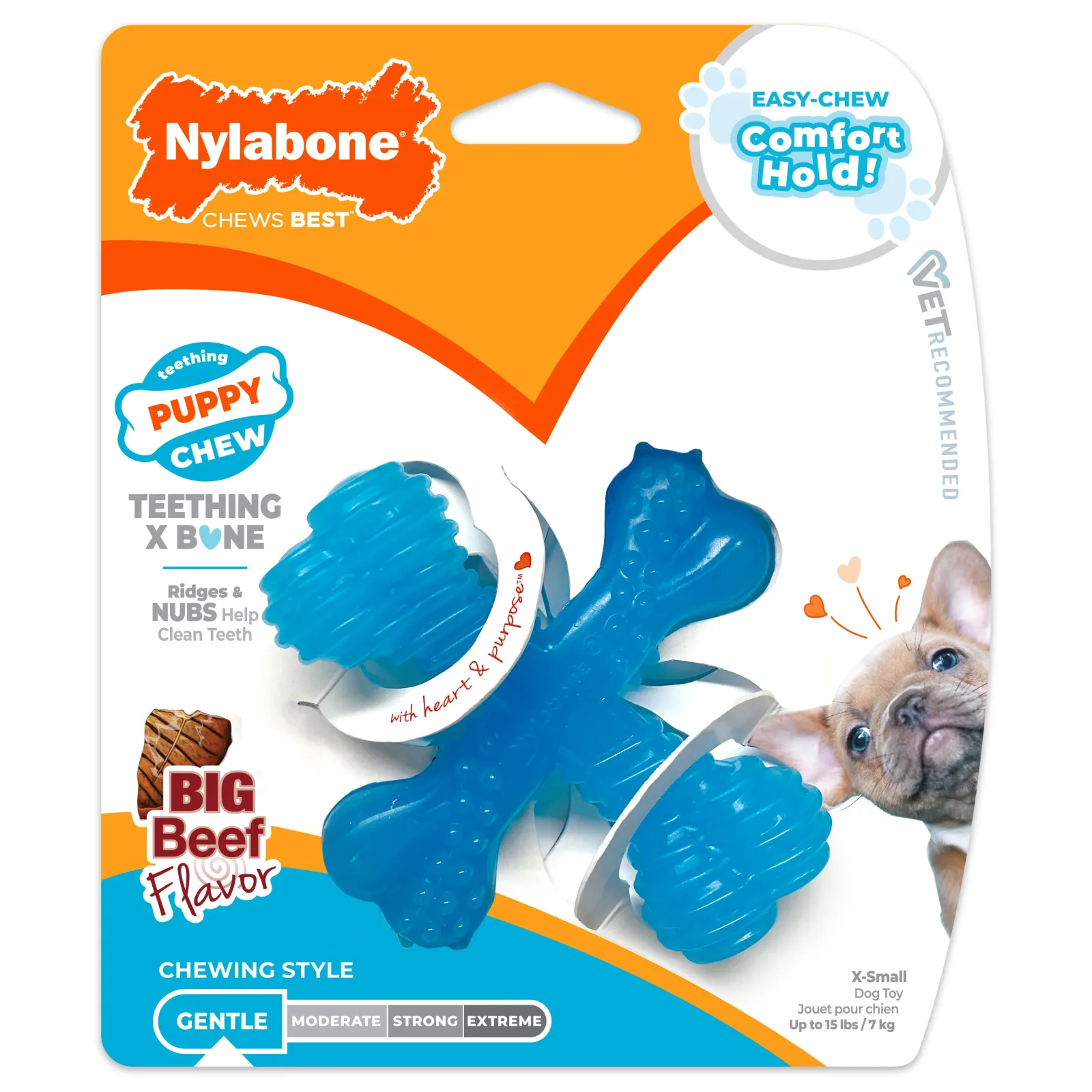 Nylabone Puppy Chew X Bone Chew Toy Blue Small up to 25 lbs. - Image 2