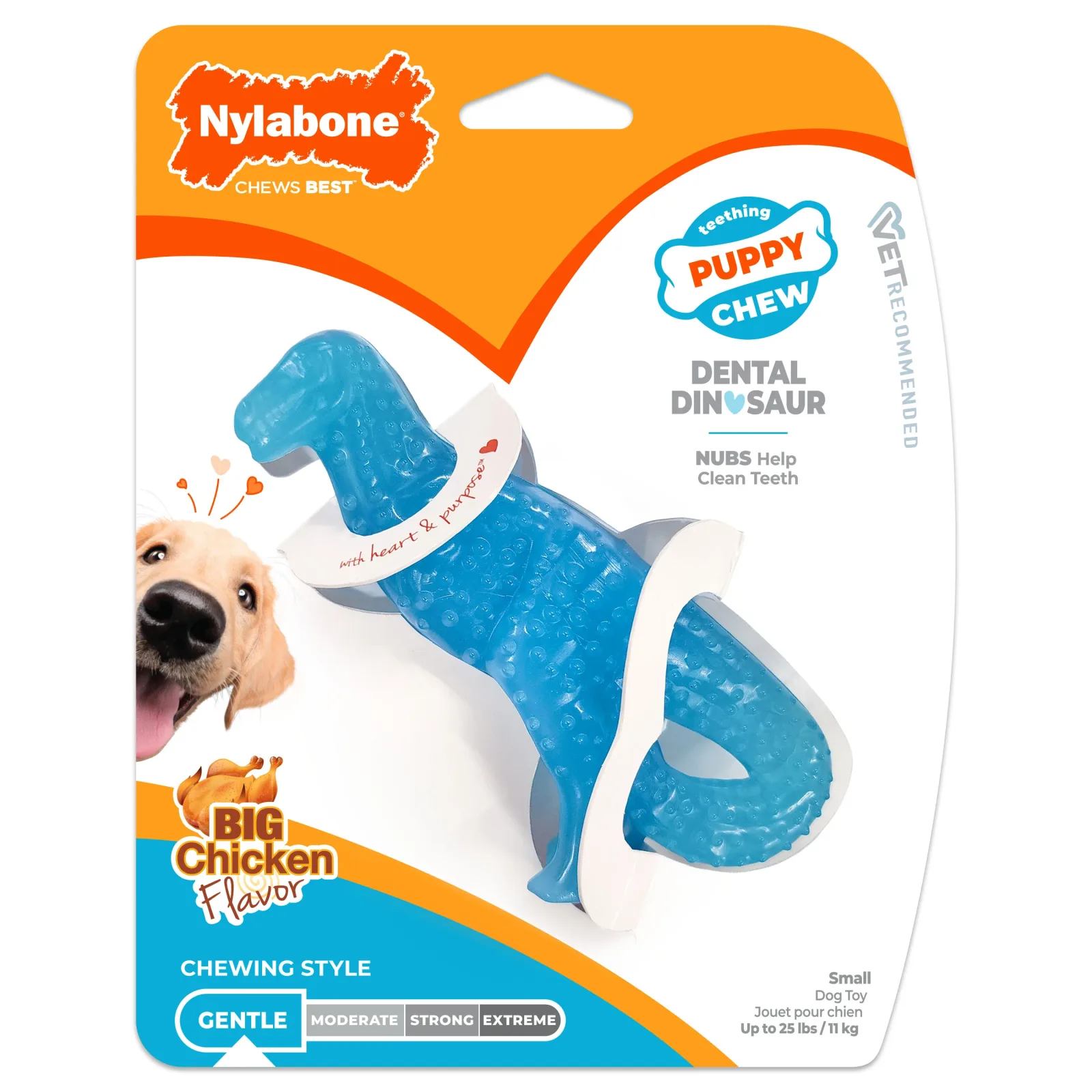 Nylabone Puppy Dental Dinosaur Chew Toy for Teething Puppies Chicken Blue Small up to 25 lbs. - Image 2