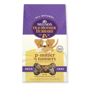 Old Mother Hubbard by Wellness Classic P-Nuttier ‘N Nanners Grain Free Natural Dog Treats, Crunchy Oven-Baked Biscuits, Ideal for Training, Mini-Size, 16 ounce bag
