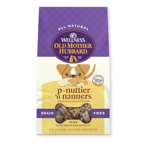 Old Mother Hubbard by Wellness Classic P-Nuttier ‘N Nanners Grain Free Natural Dog Treats, Crunchy Oven-Baked Biscuits, Ideal for Training, Mini-Size, 16 ounce bag