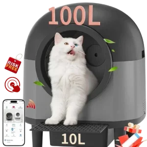 OMCPET Self-Cleaning Cat Litter Box (100L) – Automatic Large Robot for Multiple Cats (2025, Black)