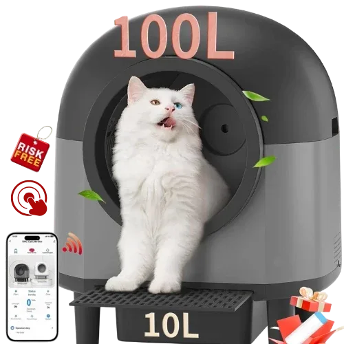 OMCPET Self-Cleaning Cat Litter Box (100L) – Automatic Large Robot for Multiple Cats (2025, Black)