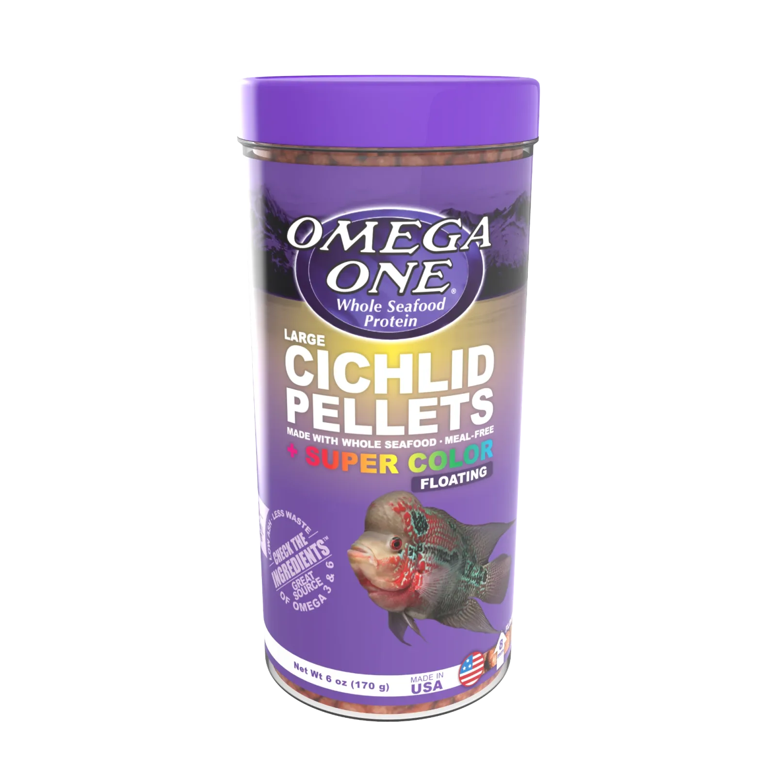 Omega One Cichlid Floating Pellet Fish Food Large Pellets 6 oz