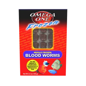 Omega One Whole Frozen Bloodworm Cube Pack Fish Food 3.5 oz SD-5