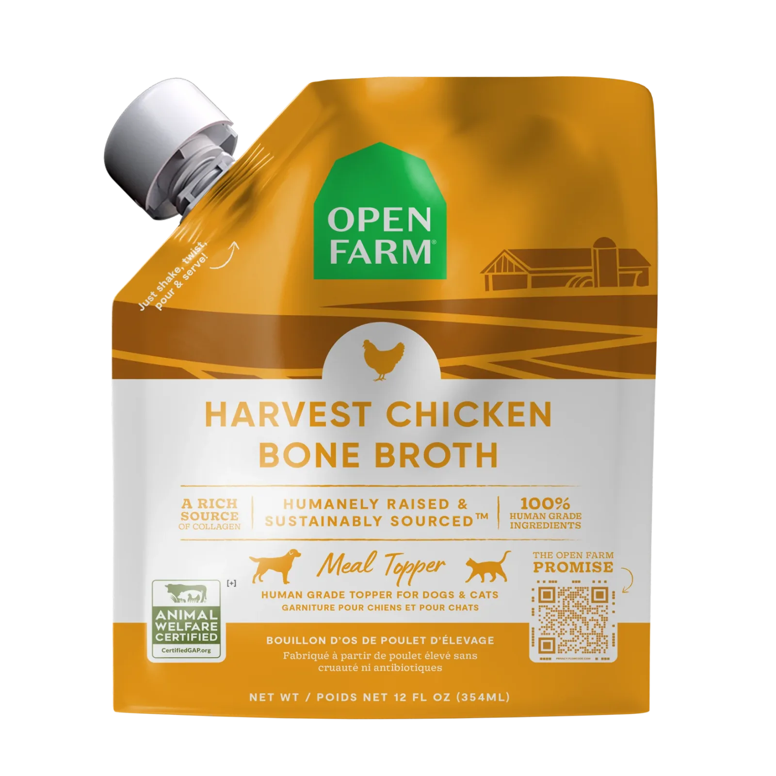 Open Farm Harvest Chicken Bone Broth for Dogs & Cats 12oz