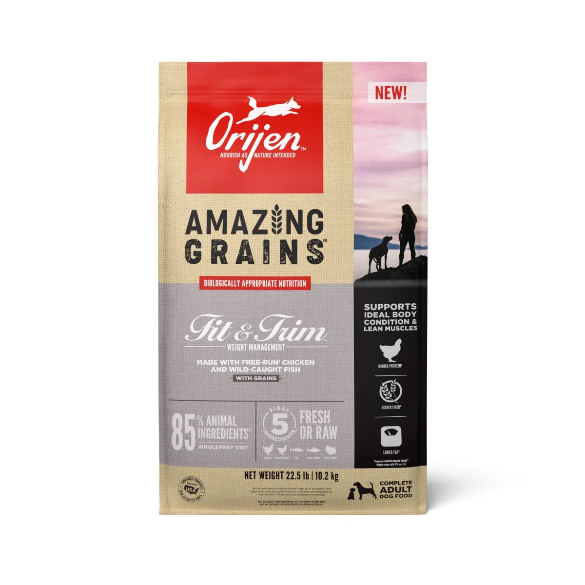 Orijen AMAZING GRAINS Fit & Trim Weight Management Dry Dog Food Chicken & Fish 22.5 lb