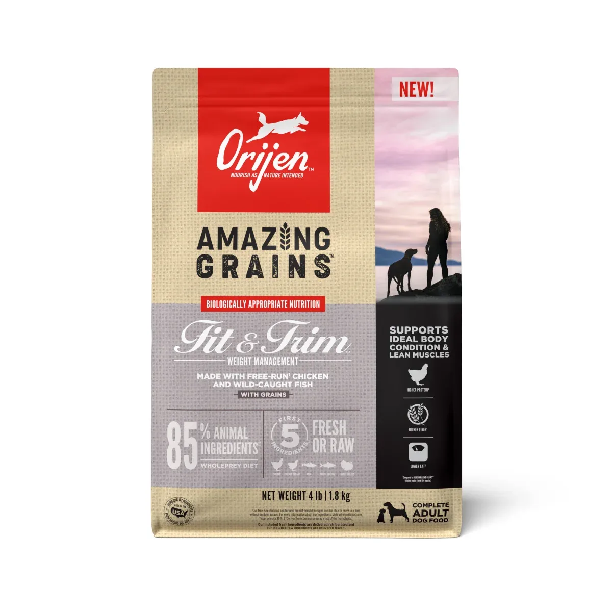 Orijen AMAZING GRAINS Fit & Trim Weight Management Dry Dog Food Chicken & Fish 4 lb