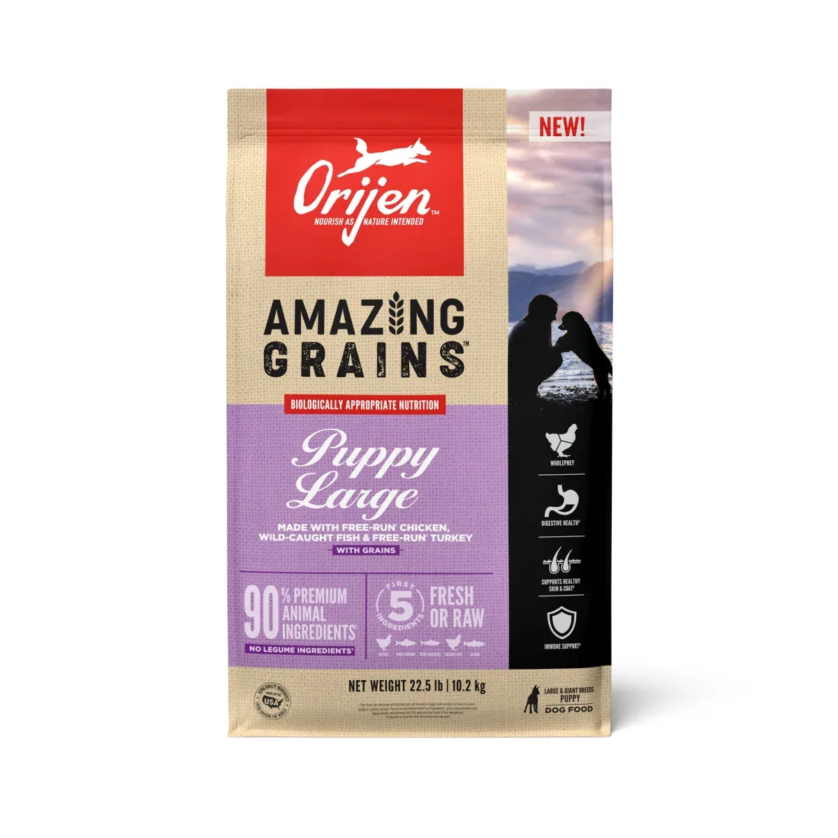 Orijen AMAZING GRAINS Large Breed Dry Puppy Food Chicken, Turkey & Fish 22.5 lb