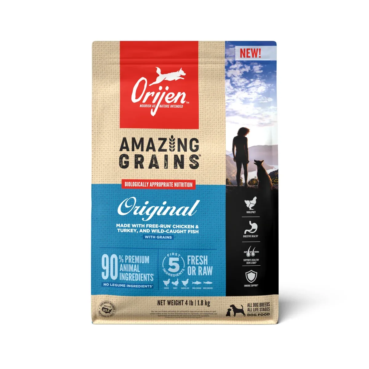Orijen AMAZING GRAINS Original Dry Dog Food Chicken, Turkey & Fish 4 lb