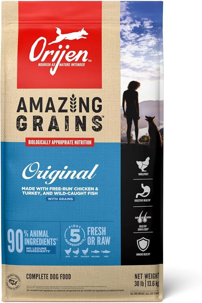 Orijen AMAZING GRAINS Original Dry Dog Food Chicken, Turkey & Wild Caugth Fish 30 lb