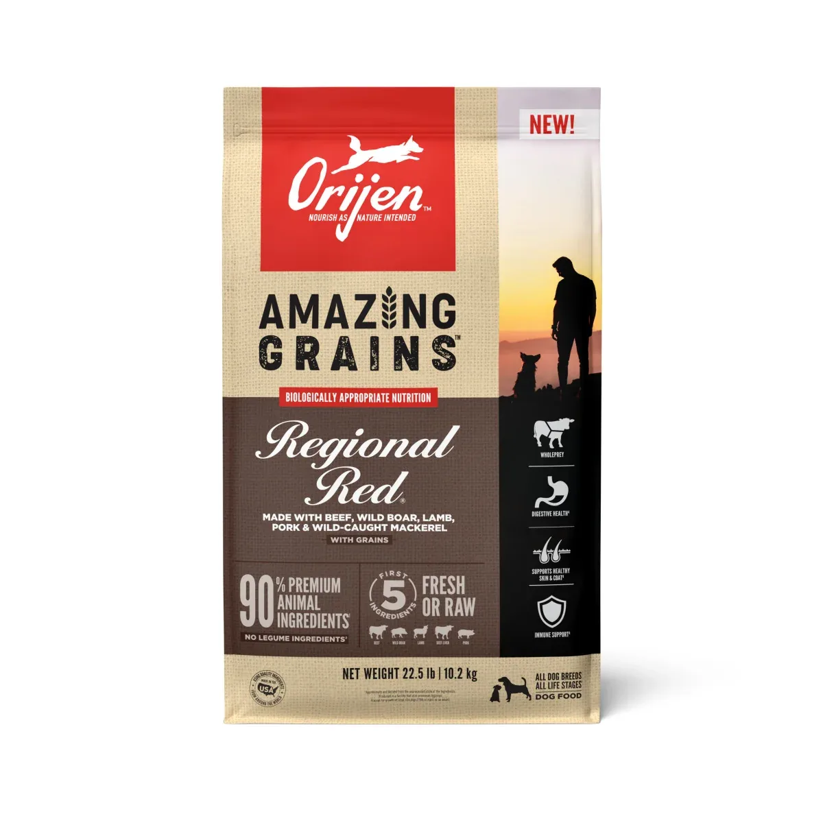 Orijen AMAZING GRAINS Regional Red Dry Dog Food Beef, Boar, Lamb, Pork & Fish 22.5 lb