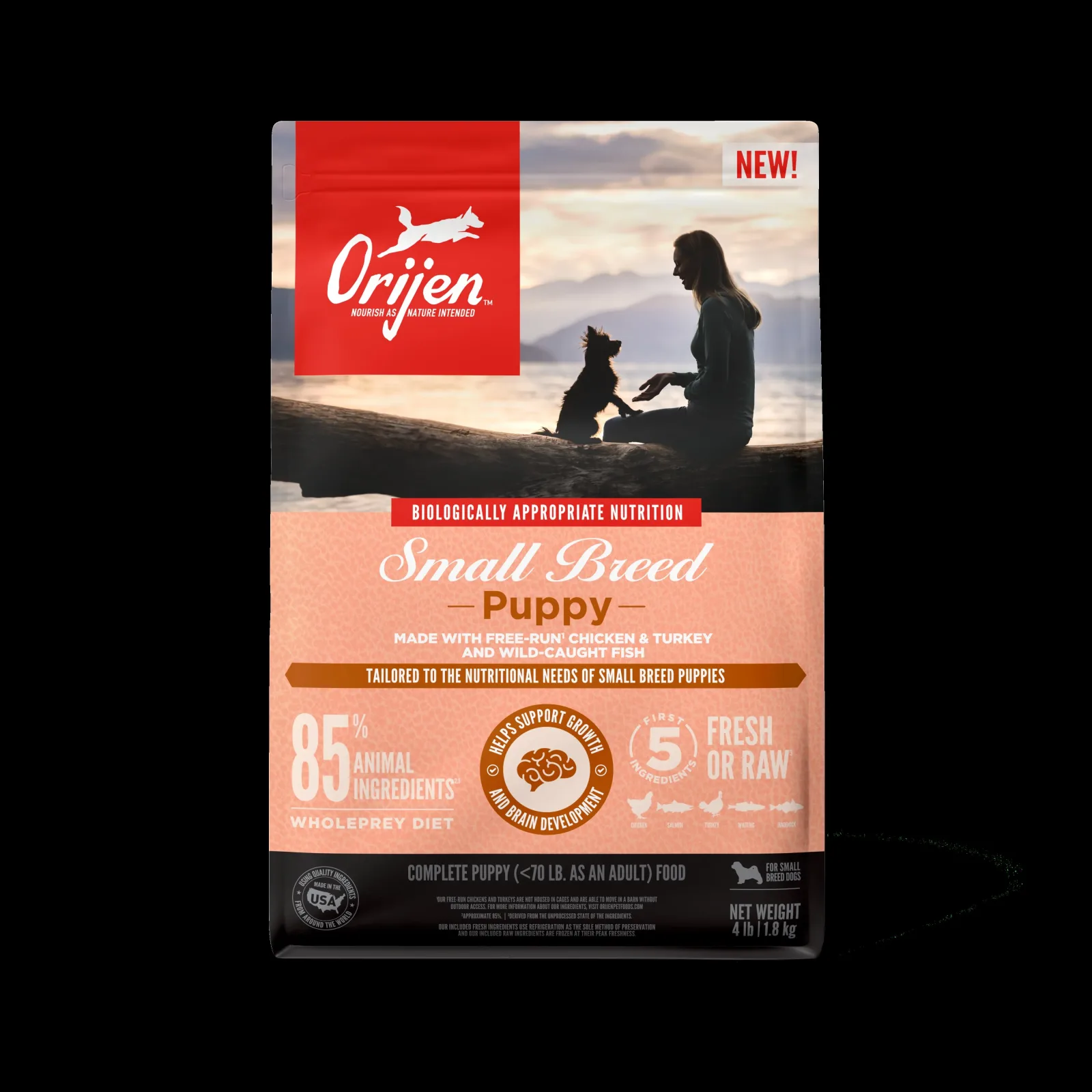 Orijen AMAZING GRAINS Small Breed High Protein Fresh or Raw Dry Puppy Food Chicken, Turkey & Wild Caught Fish 4 lb